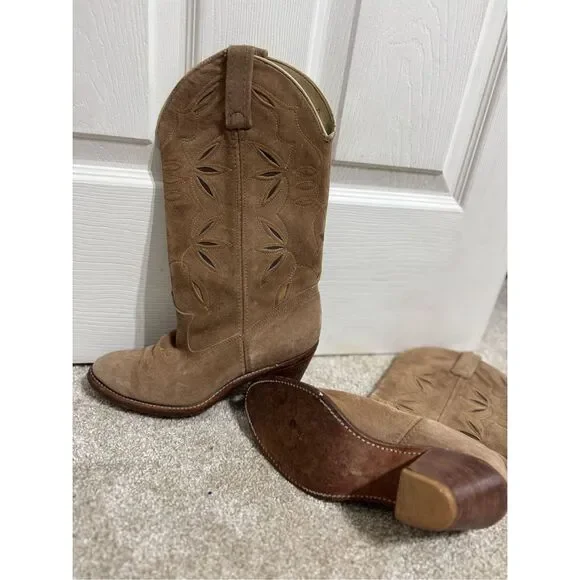 Vintage Dingo Acme Leather Cowboy Boots Women’s Sz US 7 Made In USA Western Tan - Picture 7 of 13